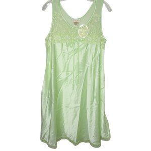 Vintage Inner Most Sears Nightgown M Green Satin Lace Knee Length Sleeveless NWT